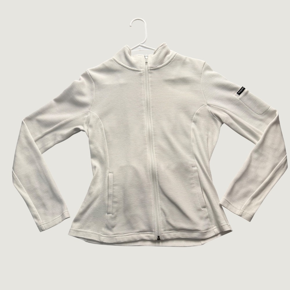 Straight Down Full Zip Jacket Size M Golf Athletic Ribbed Mock Neck White